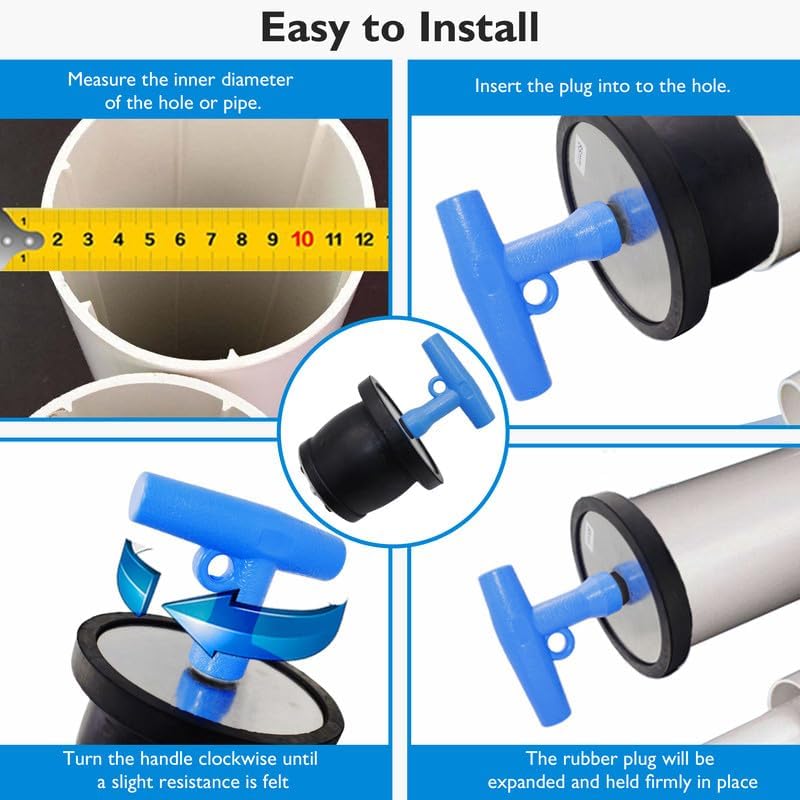BOPOREAE Mechanical Test, Seal, Cleanout Pipe Plug, 1-3/4 to 2-1/4 in Anti-Return Pipeline Winterizing Pool Plug - Marine Boat Handle Drain Plug with Galvanized Screw and Nut for Pipe Sink Pool, 2PCS - Image 5